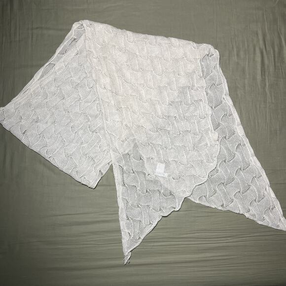 Garnet Hill Alpaca Blend Scarf Open Knit White Tencel 15" x 88" Made in Peru - Picture 1 of 5